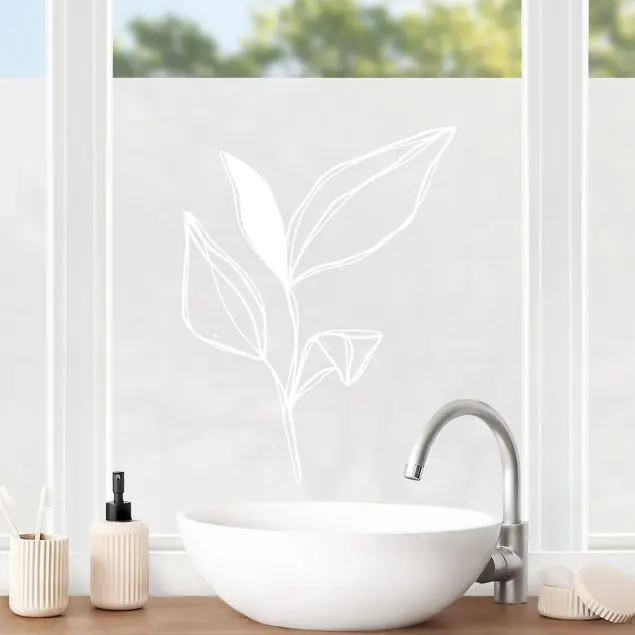 Line Art - Kleiner Blätterzweig Milchglasfolie Must-Have