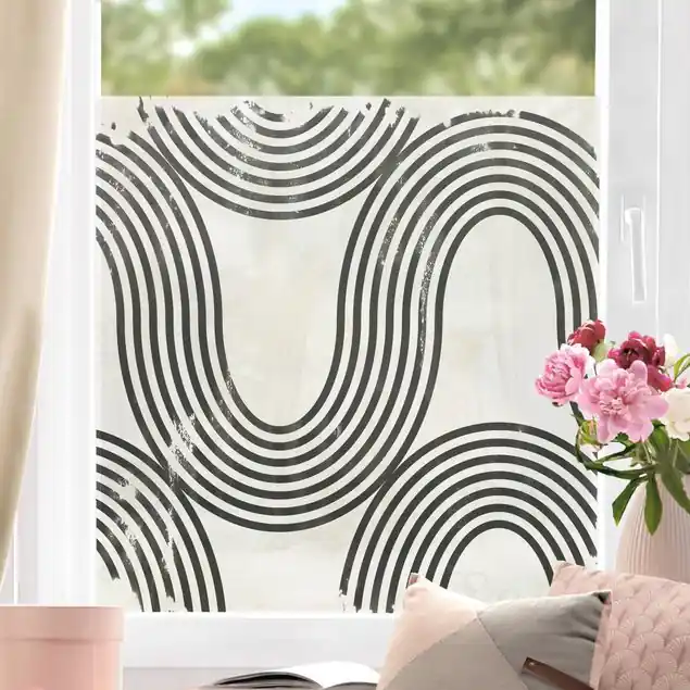 Geometrische Wellen Schwarz Weiß II Fensterfolie Garantierte Lieferung