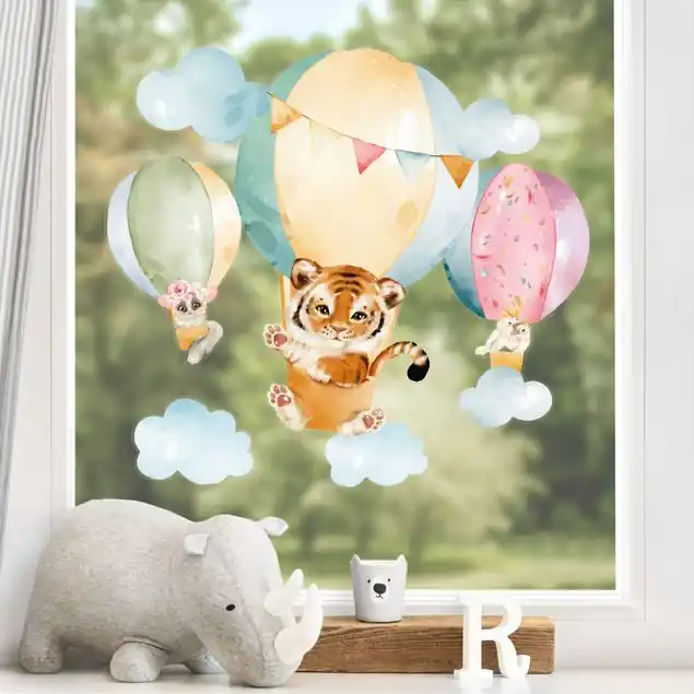 Aquarell Ballonfahrt - Tiger und Freunde Fensteraufkleber Neuheit