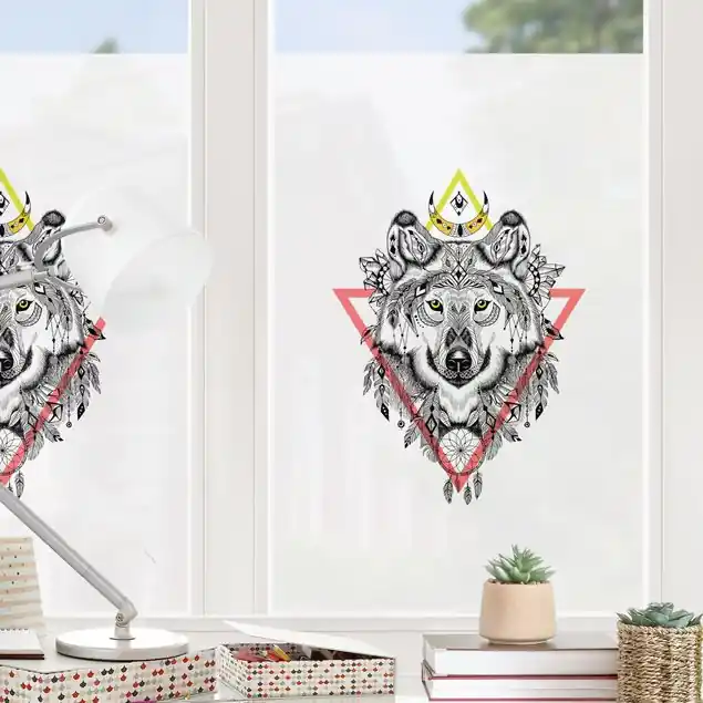 Jetzt Kaufen Boho Wolf mit Traumfänger Fensterfolie