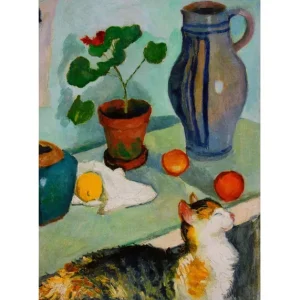 Abverkauf August Macke - The Ghost in the House Stalls - Still Life with a Cat Leinwandbild