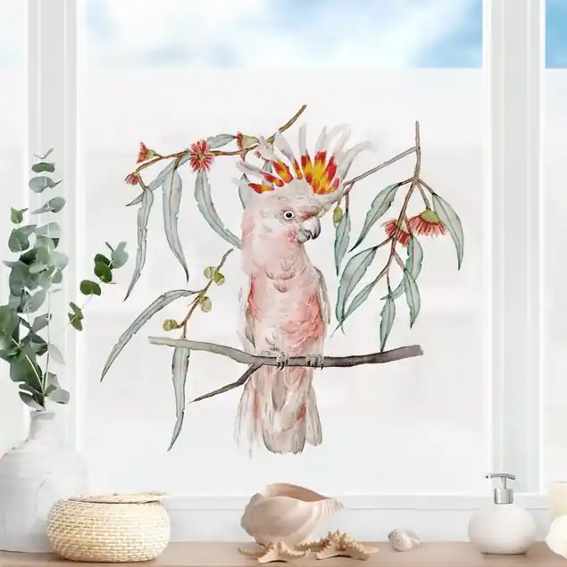 Kakadu mit Rosa Federn Fensterfolie Letzte Chance