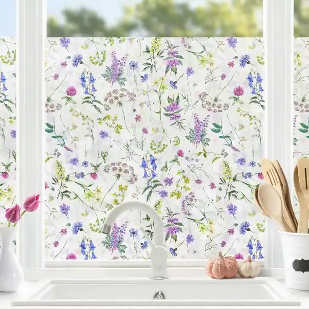 Nur Für Kurze Zeit Aquarellierte Wiesenblumen Fensterfolie
