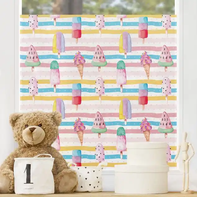 Aquarell Eis Bunt mit Punkten Fensterfolie Schneller Versand
