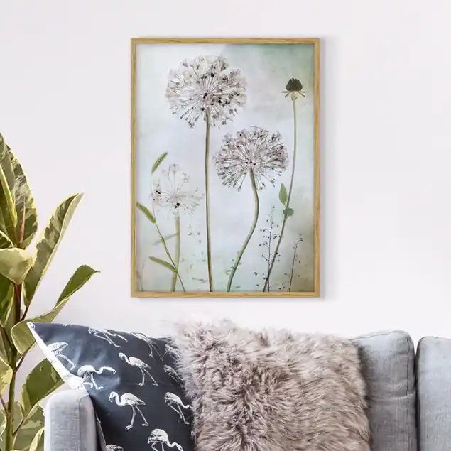 Neue Kollektion Lauchblüten in Pastell Bild mit Rahmen - Hochformat