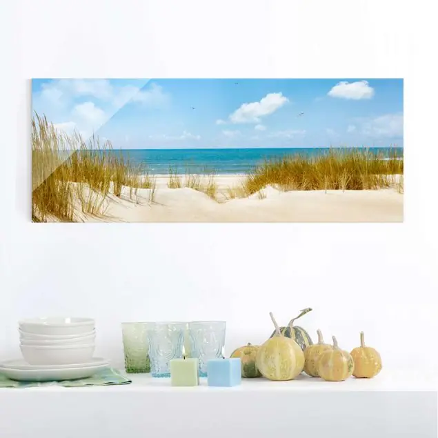 Markenprodukt Strand an der Nordsee Glasbild - Panorama