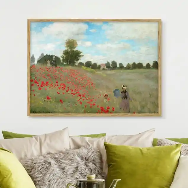 Nur Für Kurze Zeit Claude Monet - Mohnfeld bei Argenteuil Bild mit Rahmen - Querformat