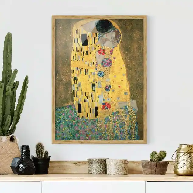 Gustav Klimt - Der Kuß Bild mit Rahmen - Hochformat Nur Für Kurze Zeit