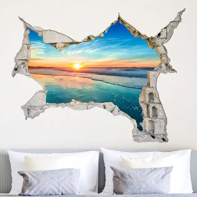 3D Sonnenaufgang Meer Wandtattoo Schnäppchen