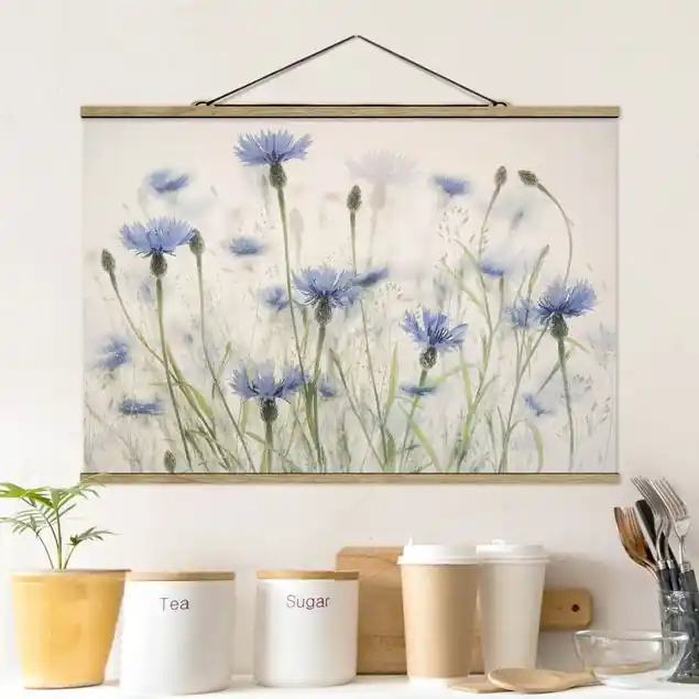 Top-Angebot Kornblumen und Gräser im Feld Stoffbild