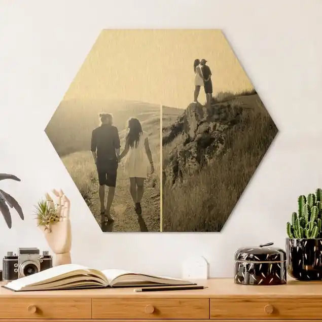 Hexagon Bild Alu-Dibond gebürstet Gold selbst gestalten Hexagon Bild Alu-Dibond Designer Schneller Versand