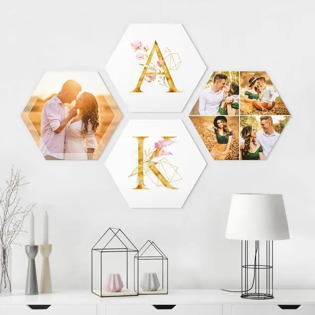 Markenware 4-teiliges Hexagon Bild Alu-Dibond seidenmatt selbst gestalten Hexagon Bild Alu-Dibond Designer