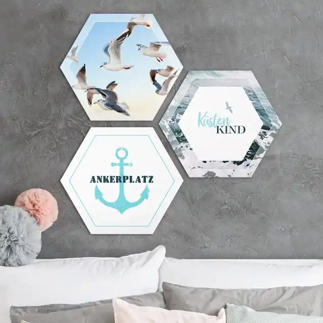 3-teiliges Hexagon Bild Alu-Dibond seidenmatt selbst gestalten Hexagon Bild Alu-Dibond Designer Gratis Versand