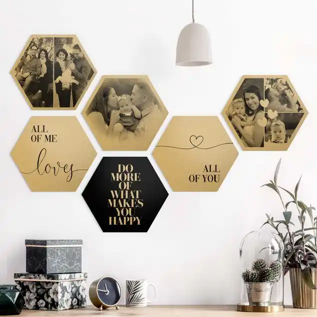 6-teiliges Hexagon Bild Alu-Dibond gebürstet Gold selbst gestalten Hexagon Bild Alu-Dibond Designer Jetzt Kaufen
