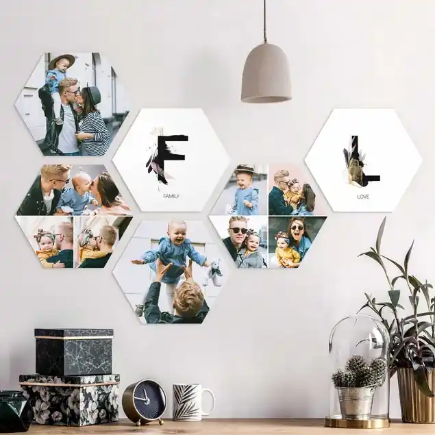 Neue Kollektion 6-teiliges Hexagon Bild Alu-Dibond seidenmatt selbst gestalten                               Hexagon Bild Alu-Dibond Designer