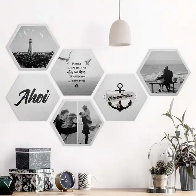 6-teiliges Hexagon Bild Alu-Dibond gebürstet selbst gestalten Hexagon Bild Alu-Dibond Designer Neue Ware