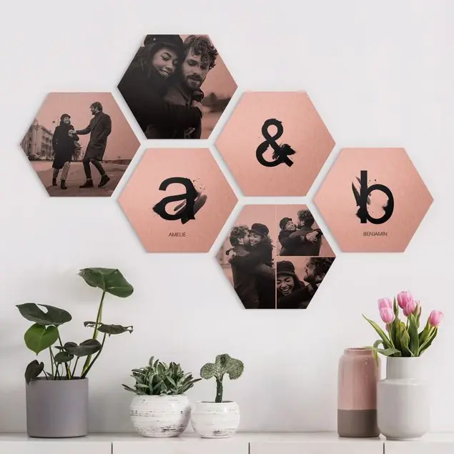 6-teiliges Hexagon Bild Alu-Dibond gebürstet Kupfer selbst gestalten Hexagon Bild Alu-Dibond Designer Neuheit