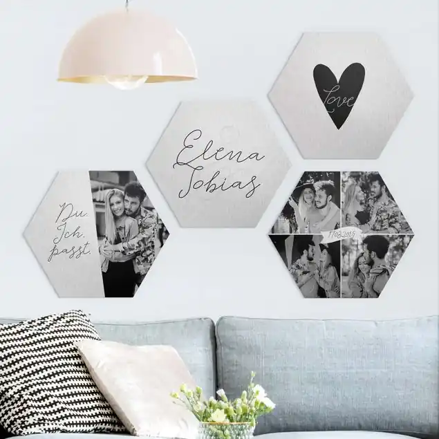 4-teiliges Hexagon Bild Alu-Dibond gebürstet selbst gestalten Hexagon Bild Alu-Dibond Designer Direktkauf