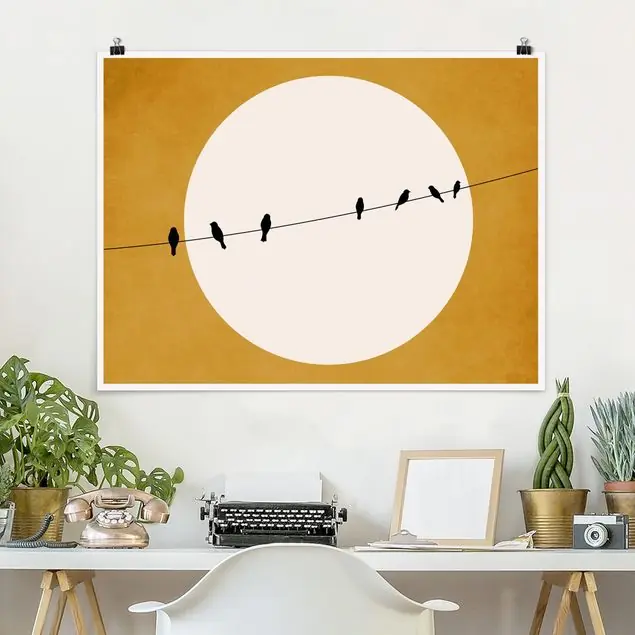 Zwitschernde Vögel in der Abenddämmerung Poster Garantierte Lieferung