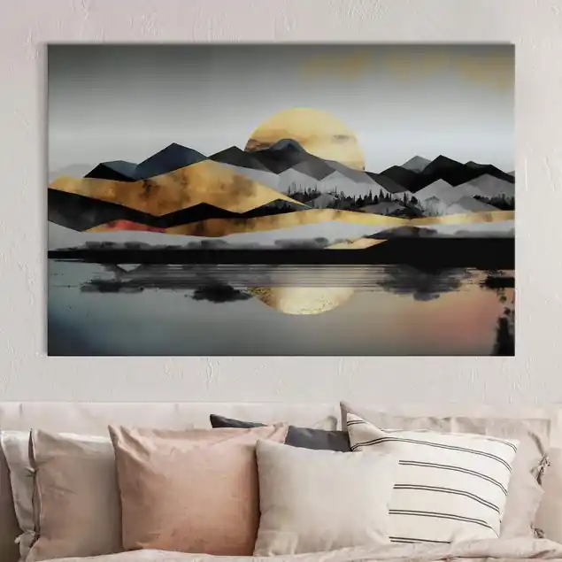 Geometrische Landschaft Akustikbild • 4 cm Massivholz-Keilrahmen • effektiver Akustikabsorberkern • für angenehme Raumakustik • gefertigt in Deutschland Direkt Vom Hersteller