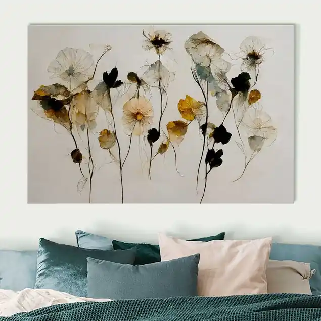 Markenprodukt Warme Blüten Akustikbild • 4 cm Massivholz-Keilrahmen • effektiver Akustikabsorberkern • für angenehme Raumakustik • gefertigt in Deutschland