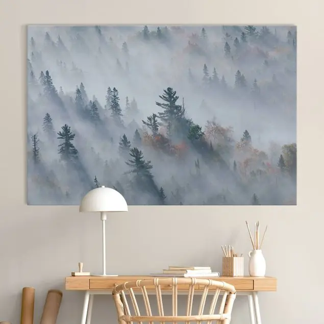 Herbstlicher Nebelwald                               Akustikbild • 4 cm Massivholz-Keilrahmen • effektiver Akustikabsorberkern • für angenehme Raumakustik • gefertigt in Deutschland Expressversand
