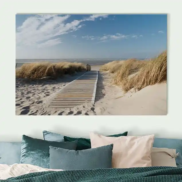 Ostsee Strand                               Akustikbild • 4 cm Massivholz-Keilrahmen • effektiver Akustikabsorberkern • für angenehme Raumakustik • gefertigt in Deutschland Neu