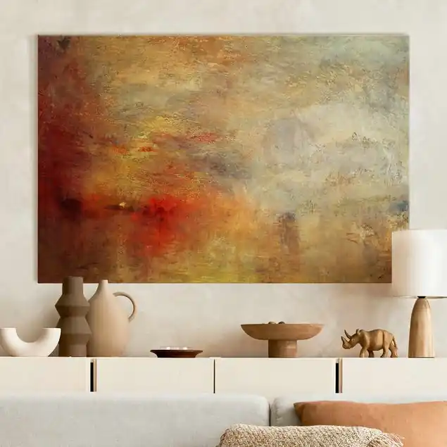 Preiswert Joseph Mallord William Turner - Sonnenuntergang über einem See Akustikbild • 4 cm Massivholz-Keilrahmen • effektiver Akustikabsorberkern • für angenehme Raumakustik • gefertigt in Deutschland