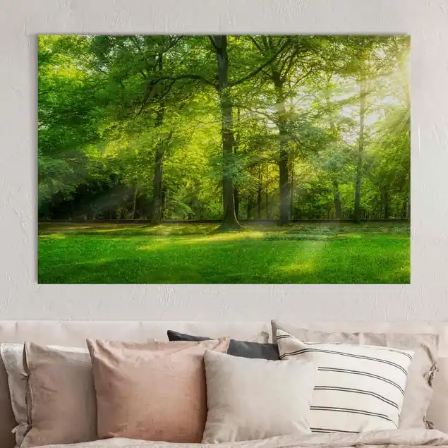 Schneller Versand Spaziergang im Wald Akustikbild • 4 cm Massivholz-Keilrahmen • effektiver Akustikabsorberkern • für angenehme Raumakustik • gefertigt in Deutschland