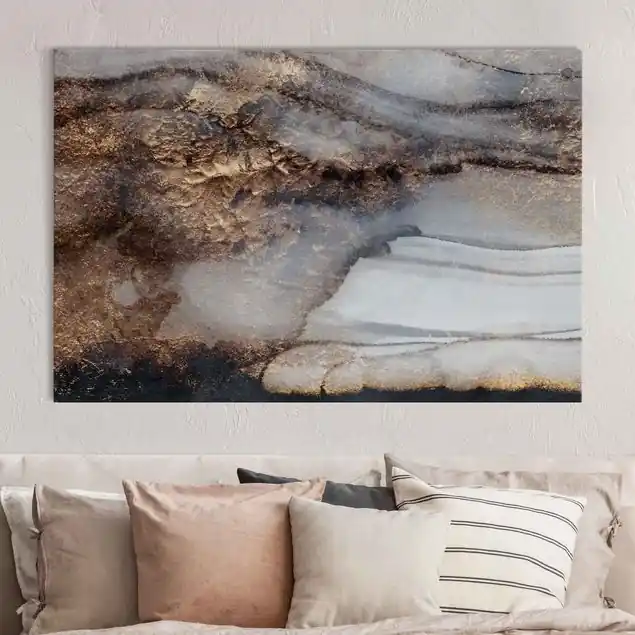 Top-Angebot Goldener Marmor gemalt Akustikbild • 4 cm Massivholz-Keilrahmen • effektiver Akustikabsorberkern • für angenehme Raumakustik • gefertigt in Deutschland