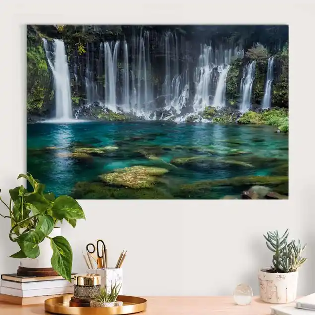 Shiraito Wasserfall Akustikbild • 4 cm Massivholz-Keilrahmen • effektiver Akustikabsorberkern • für angenehme Raumakustik • gefertigt in Deutschland Mega-Angebot
