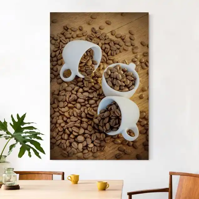 3 Espressotassen mit Kaffeebohnen I Akustikbild • 4 cm Massivholz-Keilrahmen • effektiver Akustikabsorberkern • für angenehme Raumakustik • gefertigt in Deutschland Heißes Angebot