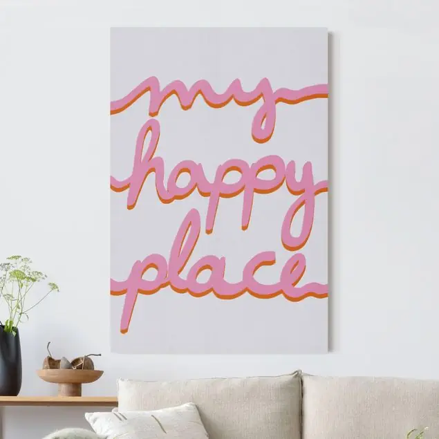 My Happy Place in Pink Akustikbild • 4 cm Massivholz-Keilrahmen • effektiver Akustikabsorberkern • für angenehme Raumakustik • gefertigt in Deutschland Preis Gesenkt