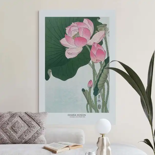 Ohara Koson - Blooming Lotus Flower Akustikbild • 4 cm Massivholz-Keilrahmen • effektiver Akustikabsorberkern • für angenehme Raumakustik • gefertigt in Deutschland Schnäppchen