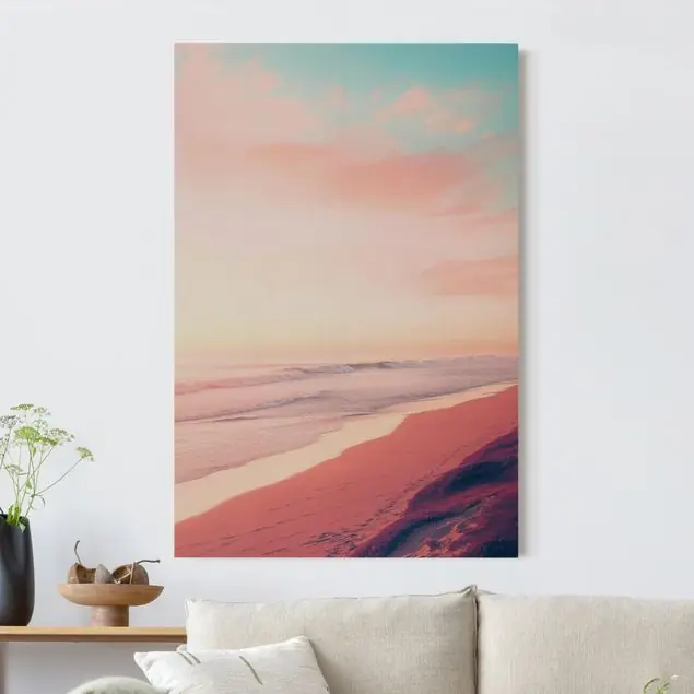 Pastell Horizont Kalifornien Akustikbild • 4 cm Massivholz-Keilrahmen • effektiver Akustikabsorberkern • für angenehme Raumakustik • gefertigt in Deutschland Solange Der Vorrat Reicht