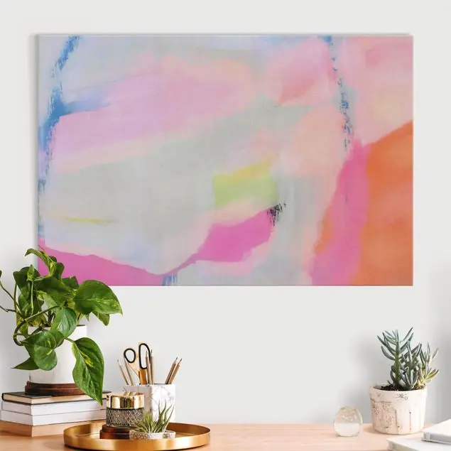 Pastell in Pink und Blau Akustikbild • 4 cm Massivholz-Keilrahmen • effektiver Akustikabsorberkern • für angenehme Raumakustik • gefertigt in Deutschland Sonderaktion