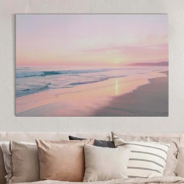Aktuell Pastellfarbener Sonnenuntergang Kalifornien Akustikbild • 4 cm Massivholz-Keilrahmen • effektiver Akustikabsorberkern • für angenehme Raumakustik • gefertigt in Deutschland