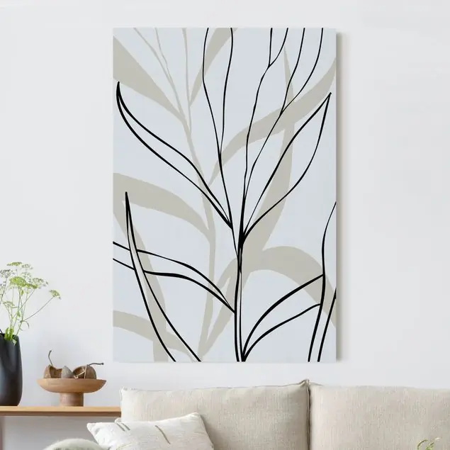 Pflanzenlinien Schwarz und Beige Akustikbild • 4 cm Massivholz-Keilrahmen • effektiver Akustikabsorberkern • für angenehme Raumakustik • gefertigt in Deutschland Top-Angebot