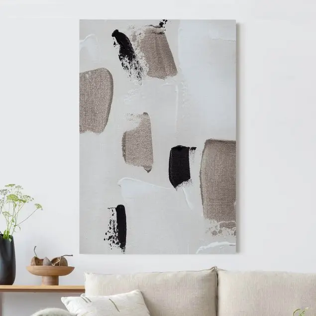 Kostenfreie Lieferung Pinselstriche auf cremefarbener Leinwand Akustikbild • 4 cm Massivholz-Keilrahmen • effektiver Akustikabsorberkern • für angenehme Raumakustik • gefertigt in Deutschland