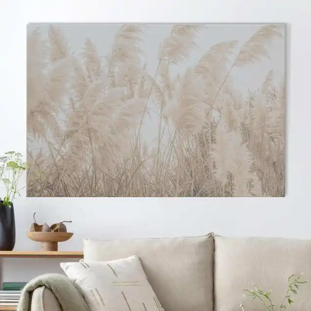 Wildes Pampasgras Beige Akustikbild • 4 cm Massivholz-Keilrahmen • effektiver Akustikabsorberkern • für angenehme Raumakustik • gefertigt in Deutschland Gratis Versand