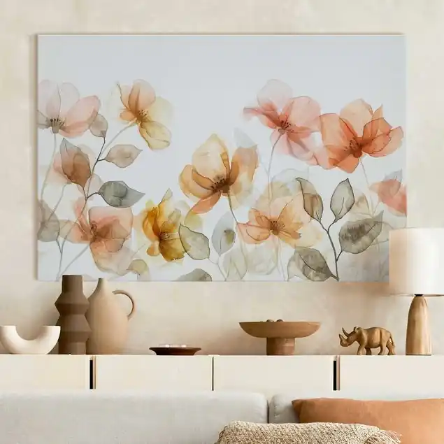Bestseller Zarte Aquarell Blumen Akustikbild • 4 cm Massivholz-Keilrahmen • effektiver Akustikabsorberkern • für angenehme Raumakustik • gefertigt in Deutschland