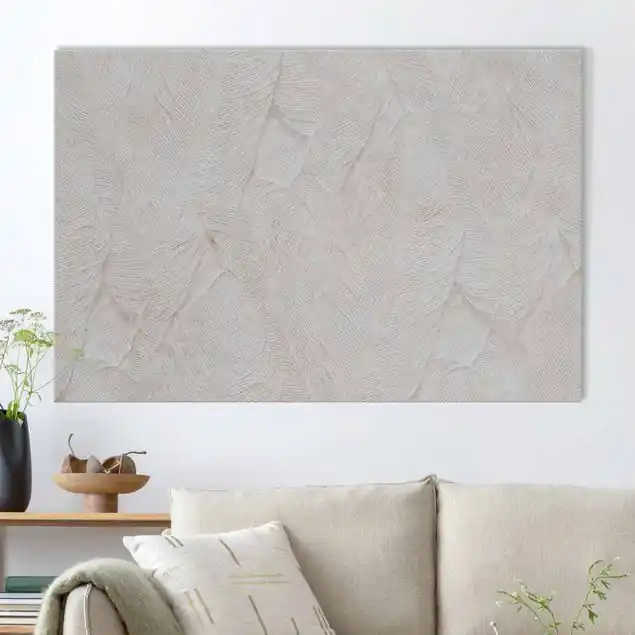 Zarte Federn in Creme Akustikbild • 4 cm Massivholz-Keilrahmen • effektiver Akustikabsorberkern • für angenehme Raumakustik • gefertigt in Deutschland Schneller Versand
