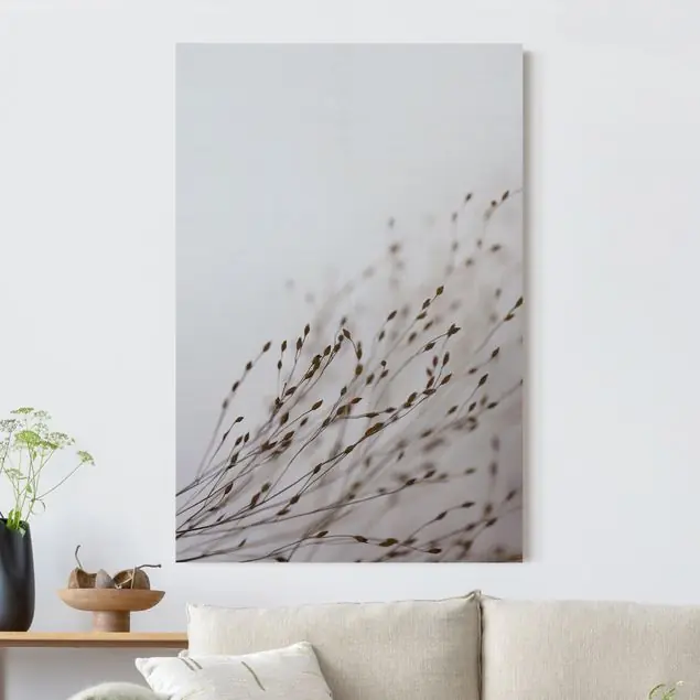 Zarte Gräser im Windschatten Akustikbild • 4 cm Massivholz-Keilrahmen • effektiver Akustikabsorberkern • für angenehme Raumakustik • gefertigt in Deutschland Beliebt