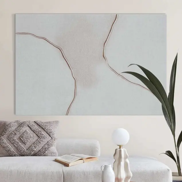 Zarte Linien in Beige Akustikbild • 4 cm Massivholz-Keilrahmen • effektiver Akustikabsorberkern • für angenehme Raumakustik • gefertigt in Deutschland Direkt Vom Hersteller