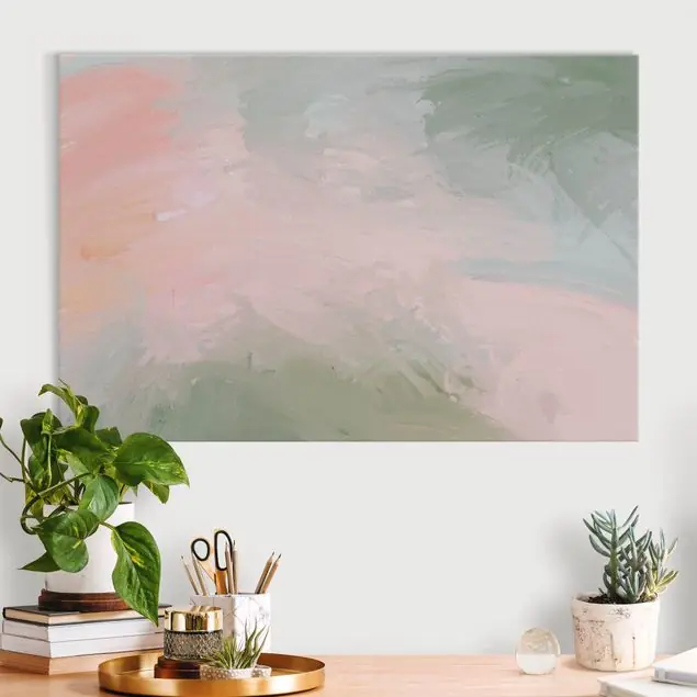 Sofort Bestellen Zarte Pastellstruktur Rosa und Grün Akustikbild • 4 cm Massivholz-Keilrahmen • effektiver Akustikabsorberkern • für angenehme Raumakustik • gefertigt in Deutschland