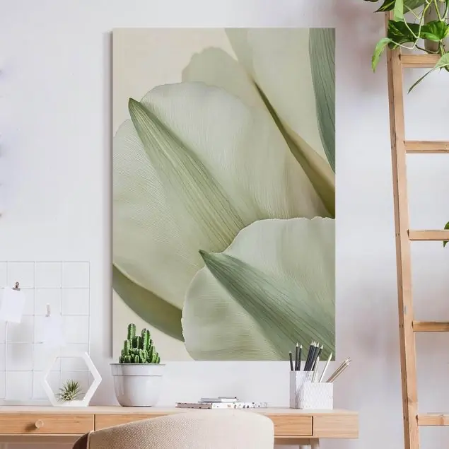 Zarte Tulpenblüten Grün Akustikbild • 4 cm Massivholz-Keilrahmen • effektiver Akustikabsorberkern • für angenehme Raumakustik • gefertigt in Deutschland Bestseller