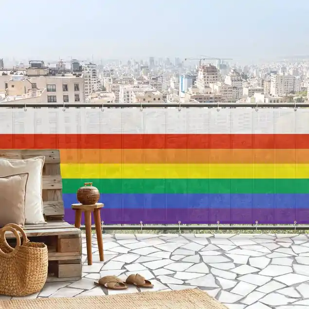 Regenbogen Streifen Balkon Sichtschutz • winddurchlässiges Mesh • fertig geöst & inkl. Kabelbinder • Schutzbeschichtung • verstärkte Ränder • gefertigt in Deutschland Echt