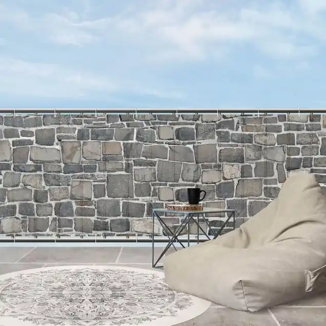 Mega-Angebot Bruchsteintapete Natursteinwand Balkon Sichtschutz • winddurchlässiges Mesh • fertig geöst & inkl. Kabelbinder • Schutzbeschichtung • verstärkte Ränder • gefertigt in Deutschland