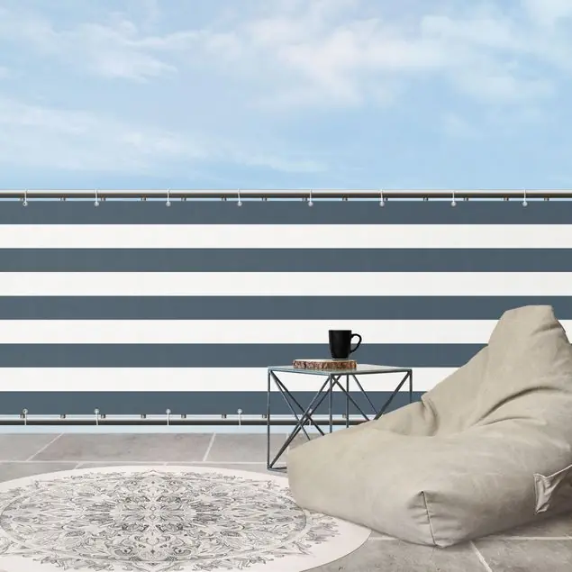 Querstreifen in Schieferblau Balkon Sichtschutz • winddurchlässiges Mesh • fertig geöst & inkl. Kabelbinder • Schutzbeschichtung • verstärkte Ränder • gefertigt in Deutschland Knallerangebot