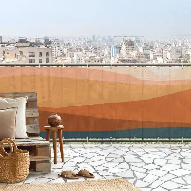 Finale Aktion Bunte Berge am Abend Balkon Sichtschutz • winddurchlässiges Mesh • fertig geöst & inkl. Kabelbinder • Schutzbeschichtung • verstärkte Ränder • gefertigt in Deutschland